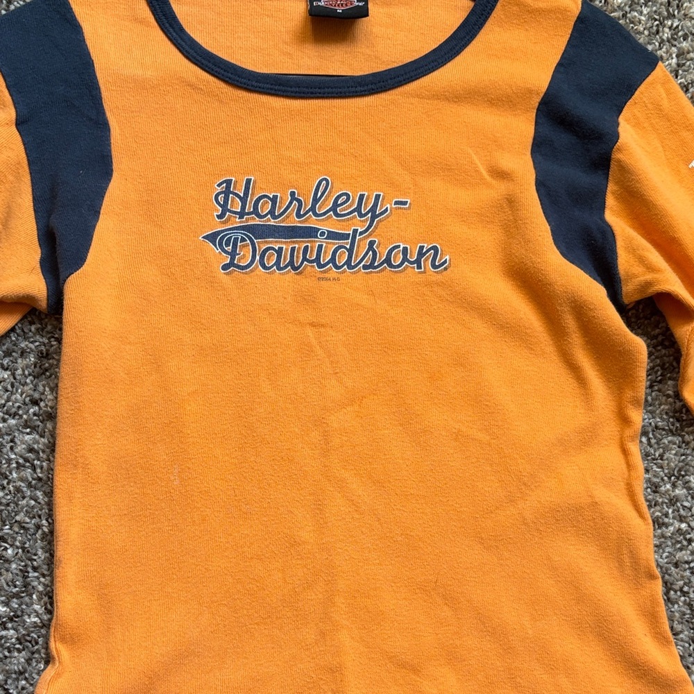 Harley-Davidson Orange and Navy Long Sleeve Top